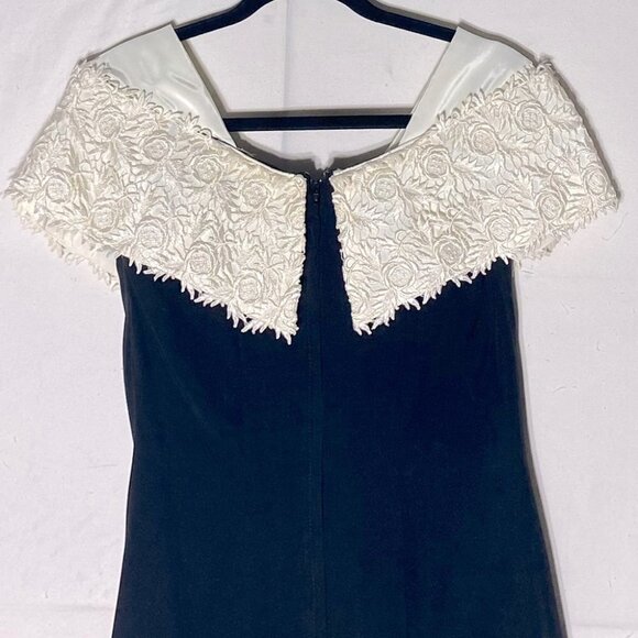 Vintage Collections Black Cocktail Dress With Floral Lace Shawl Neckline 10 - Picture 11 of 13